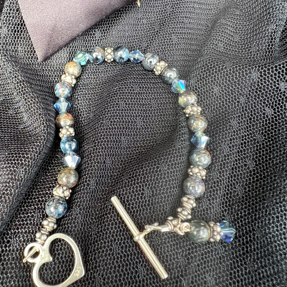 STERLING SILVER HEART TOGGLE GEMSTONE BRACELET